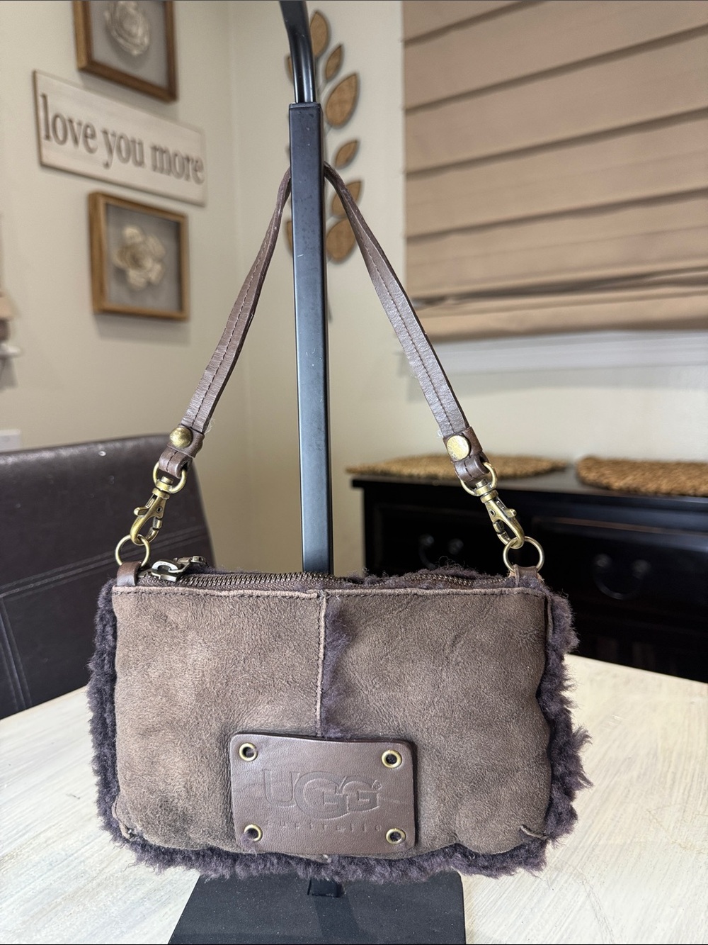 Vintage Y2K UGG Brown Suede Shearling Wristlet Bag